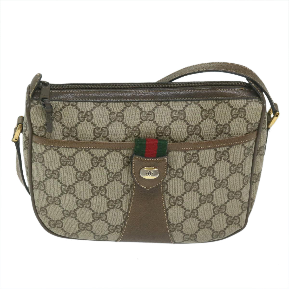 GUCCI GG Supreme Web Sherry Line Shoulder Bag Beige Red 14 02 032 th4355