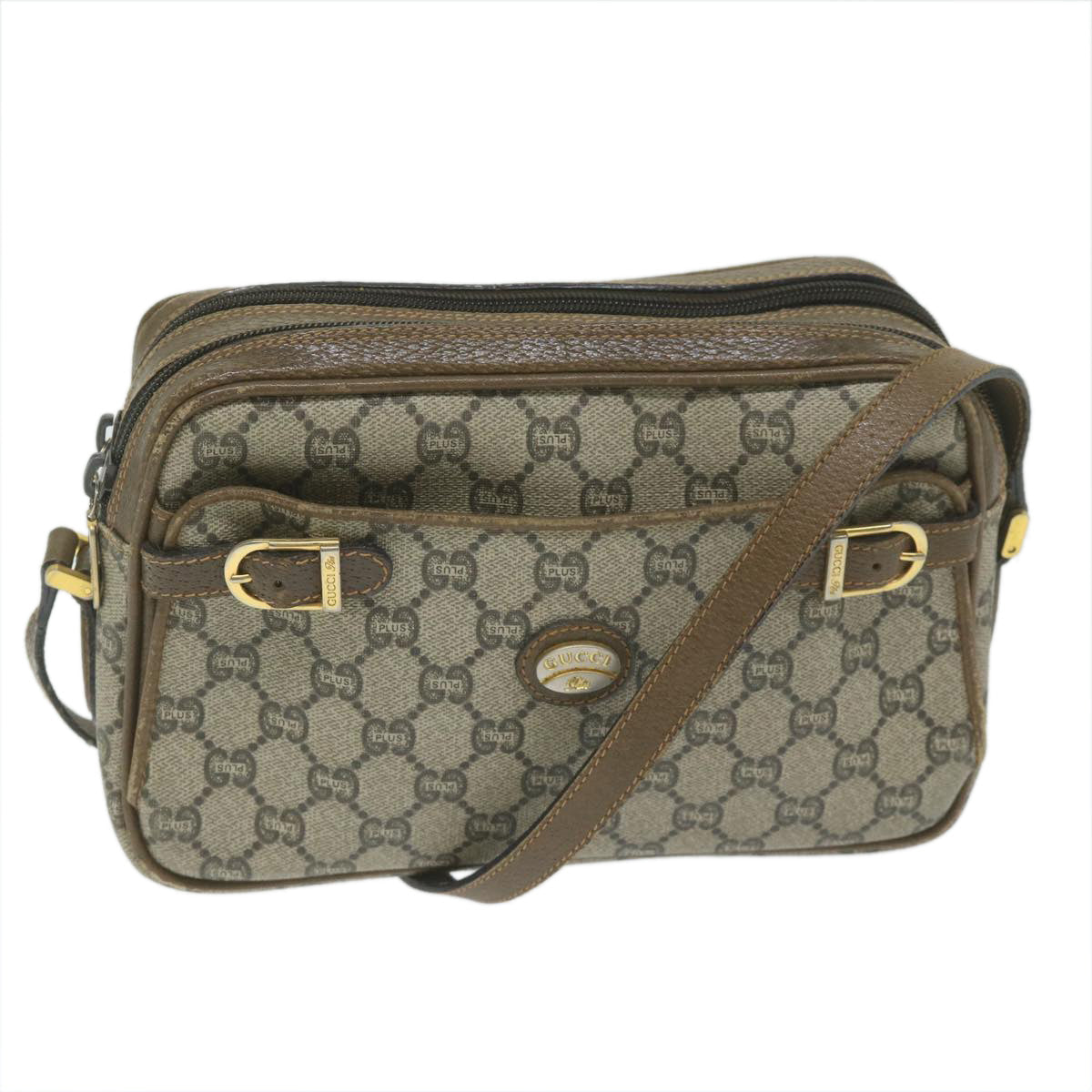 GUCCI GG Plus Supreme Shoulder Bag PVC Leather Beige th4356