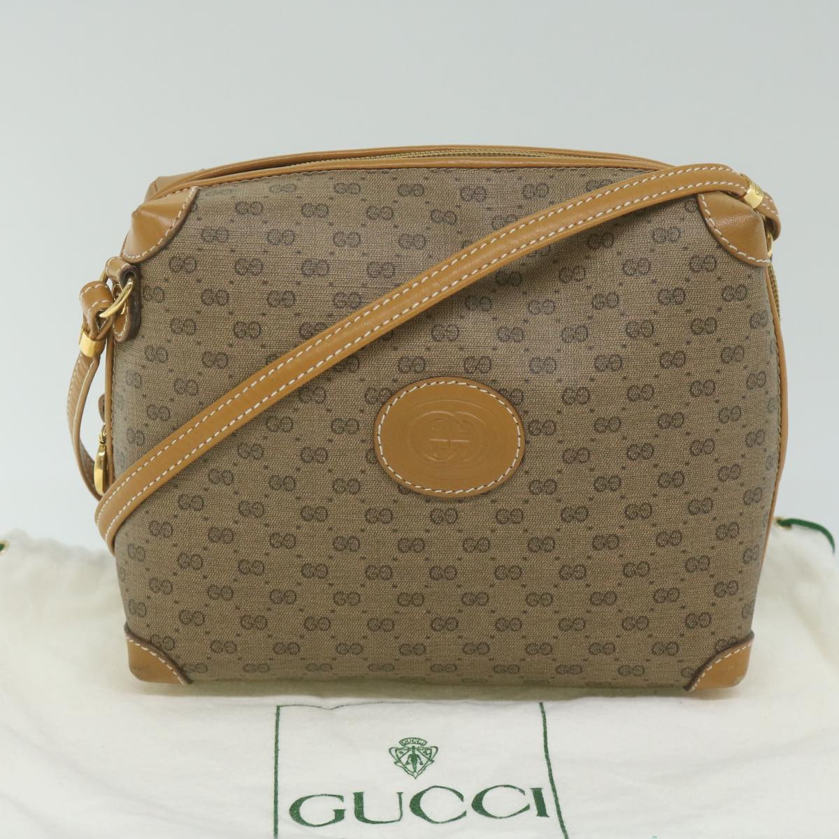 GUCCI Micro GG Supreme Shoulder Bag PVC Leather Beige th4357