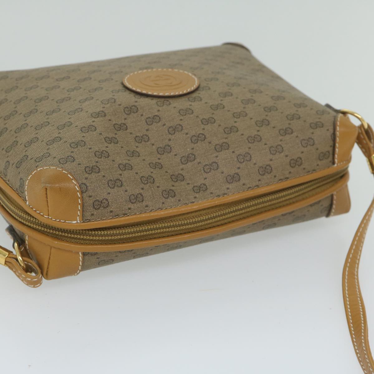 GUCCI Micro GG Supreme Shoulder Bag PVC Leather Beige th4357