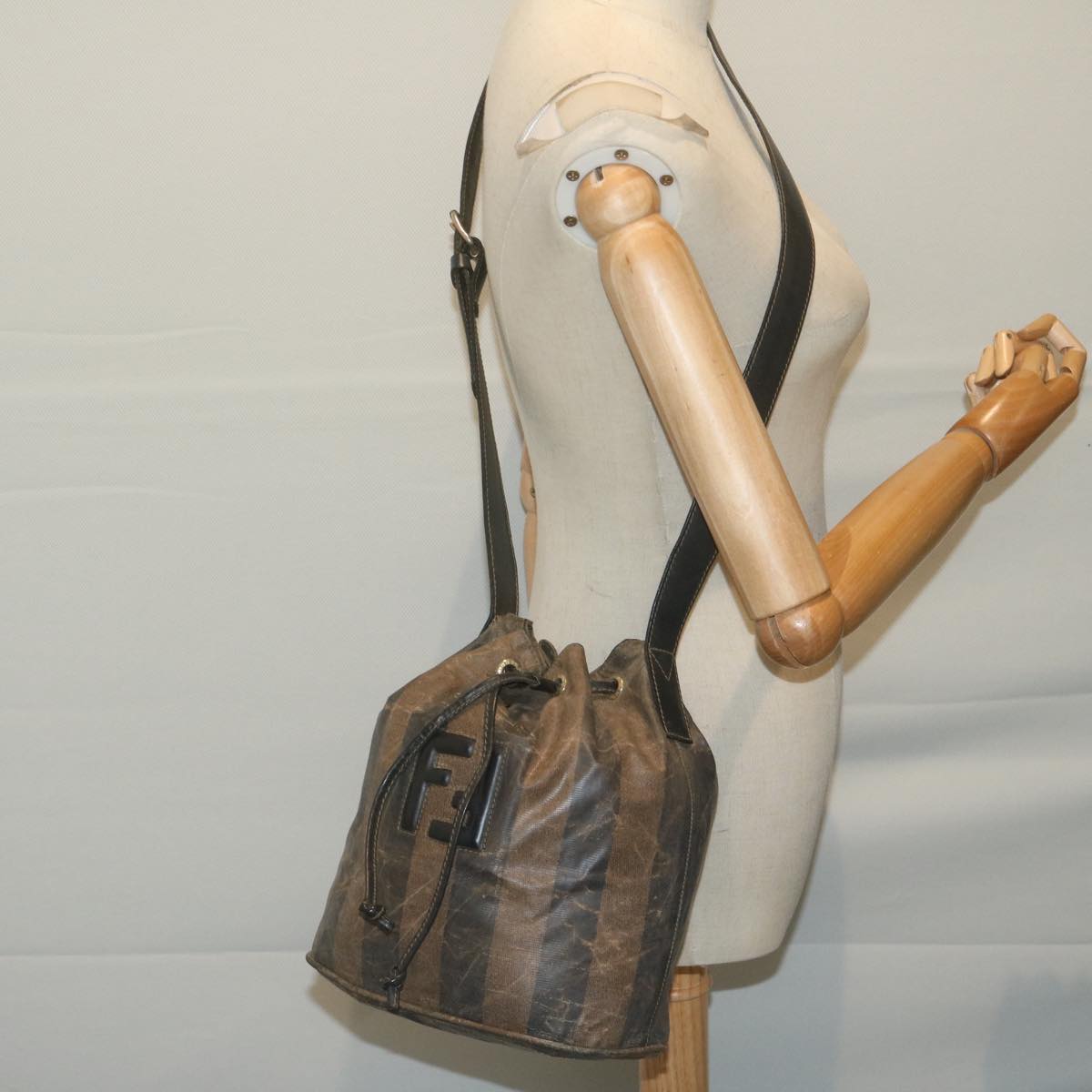 FENDI Pecan Canvas Shoulder Bag Coated Canvas Brown th4531