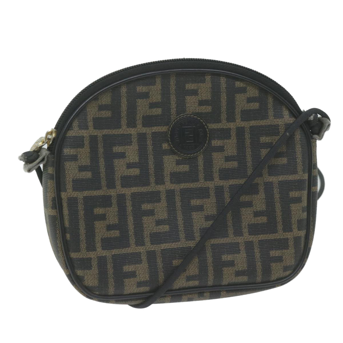 FENDI Zucca Canvas Shoulder Bag Brown Black th4549