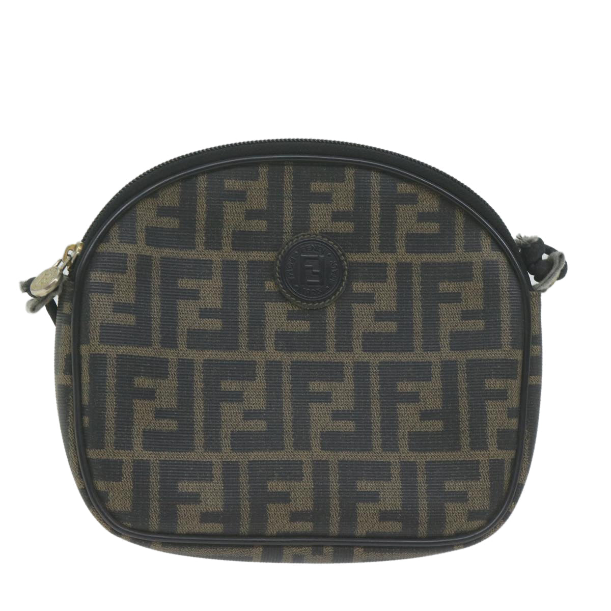FENDI Zucca Canvas Shoulder Bag Brown Black th4549