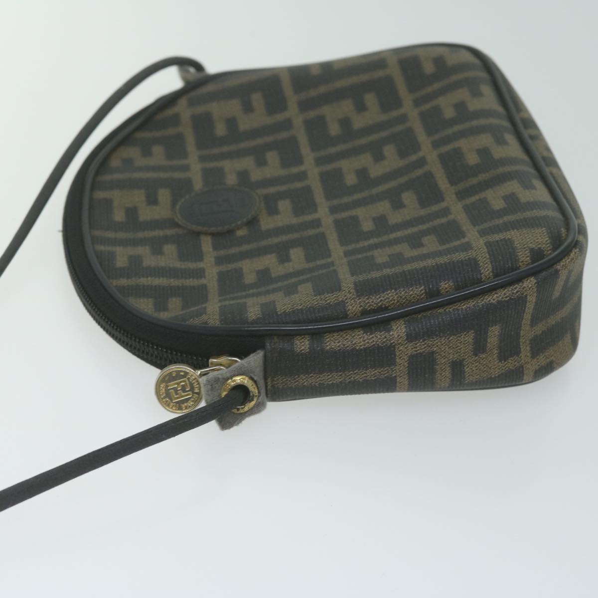 FENDI Zucca Canvas Shoulder Bag Brown Black th4549