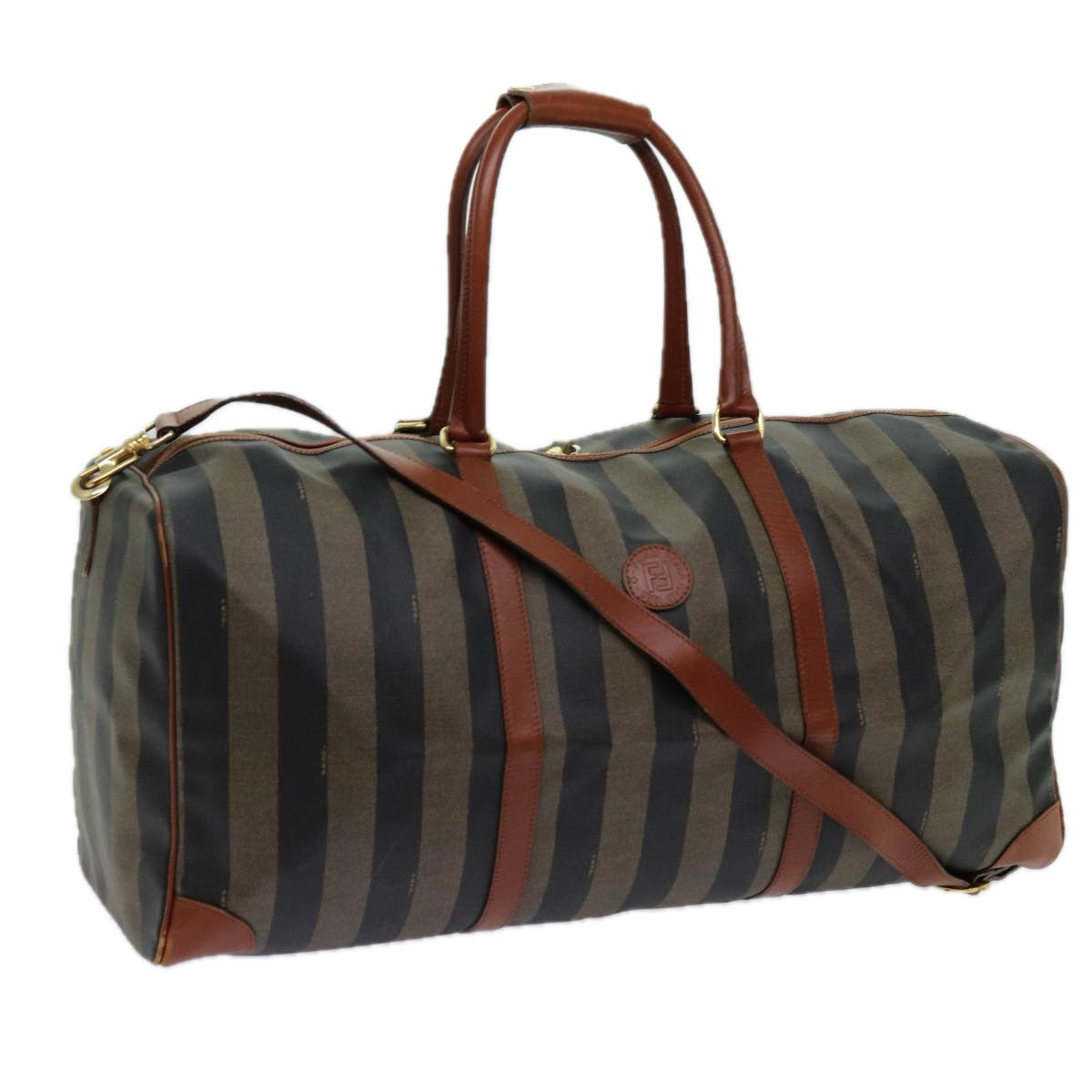 FENDI Pecan Canvas Boston Bag 2way Brown Black th4751