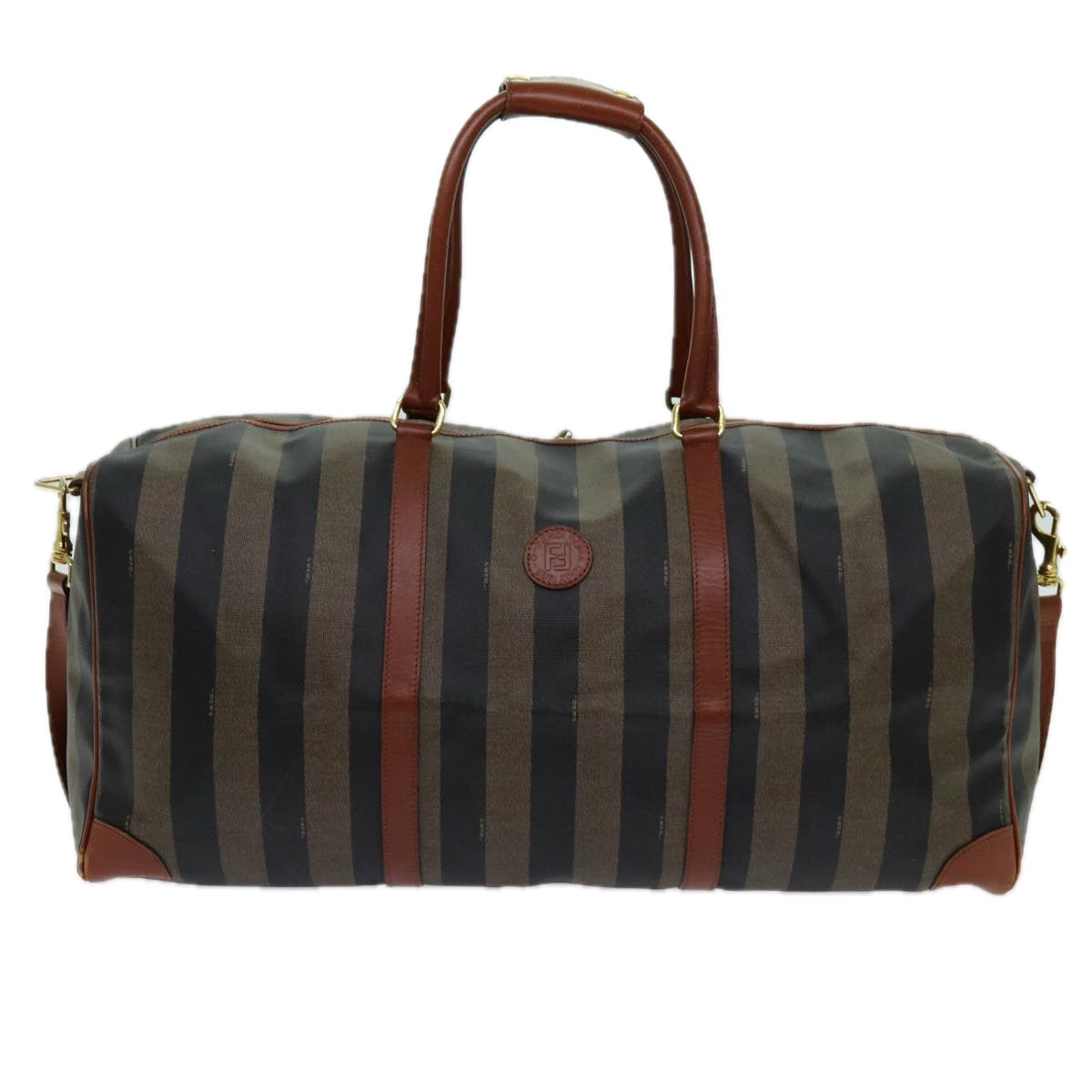 FENDI Pecan Canvas Boston Bag 2way Brown Black th4751