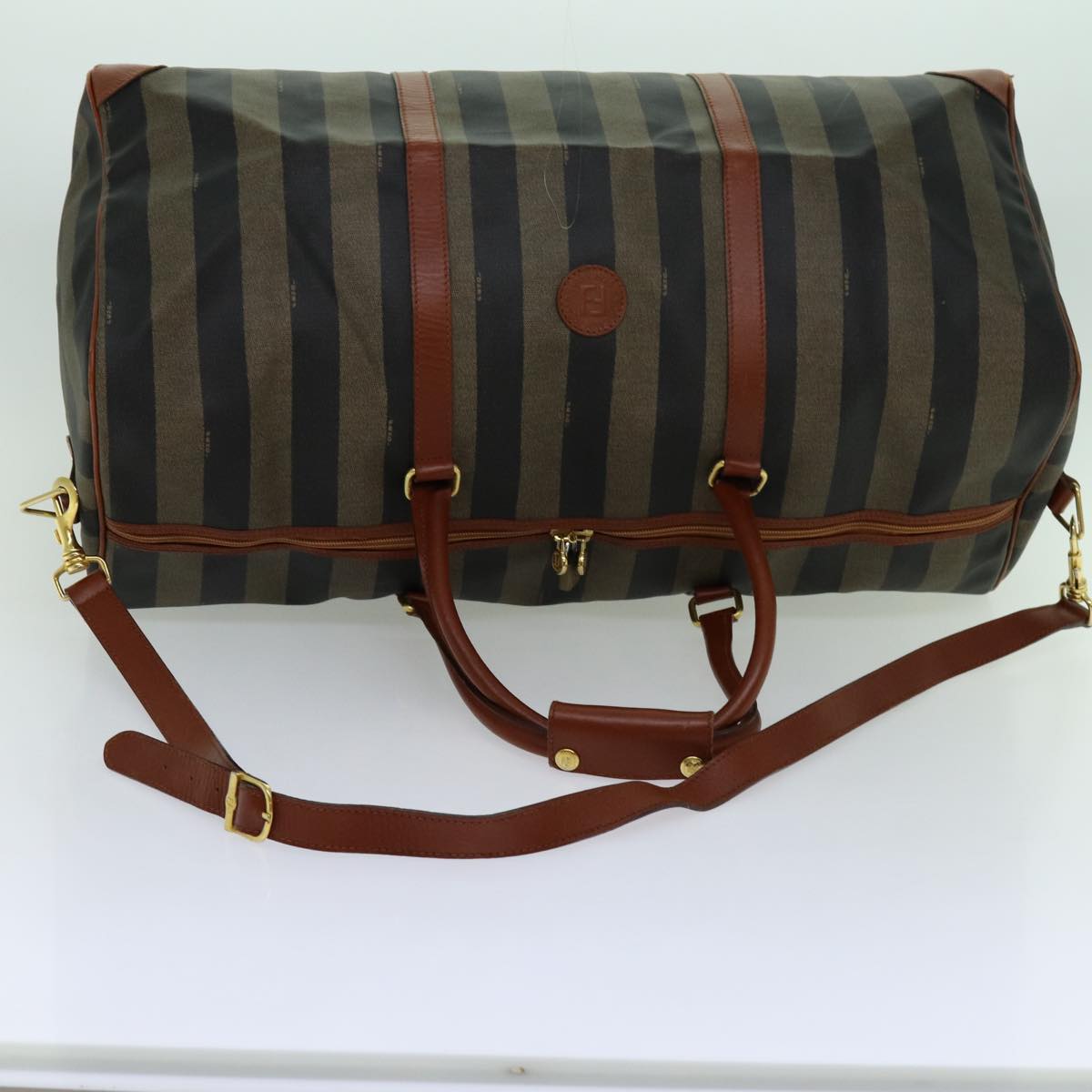 FENDI Pecan Canvas Boston Bag 2way Brown Black th4751