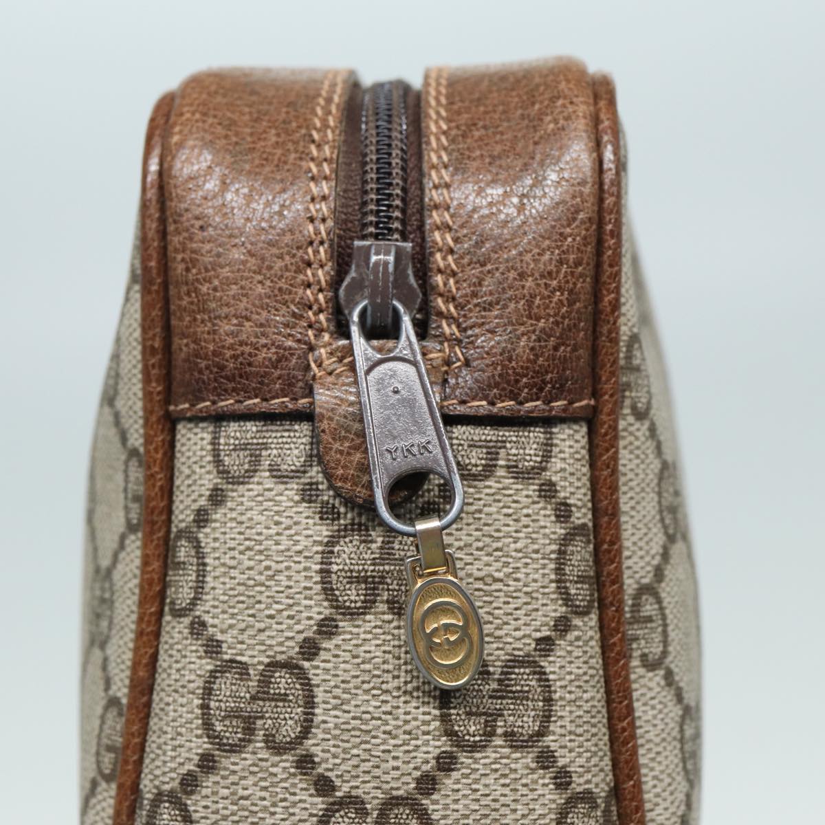 GUCCI GG Canvas Web Sherry Line Clutch Bag PVC Leather Beige Green th5130