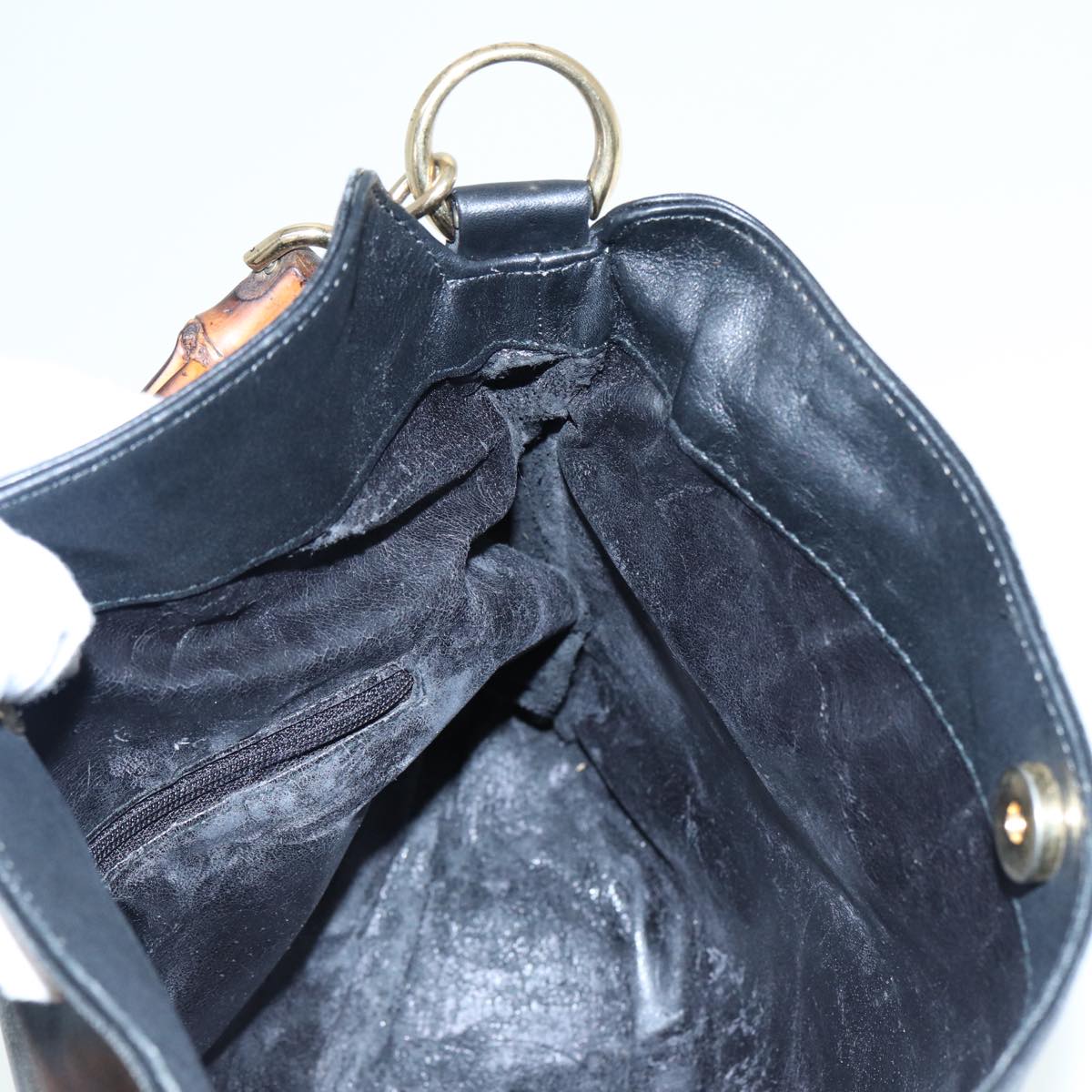 GUCCI Bamboo Shoulder Bag Leather 2way Black 001 1638 2615 th5132