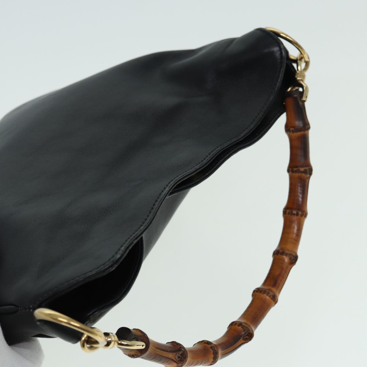 GUCCI Bamboo Shoulder Bag Leather 2way Black 001 1638 2615 th5132