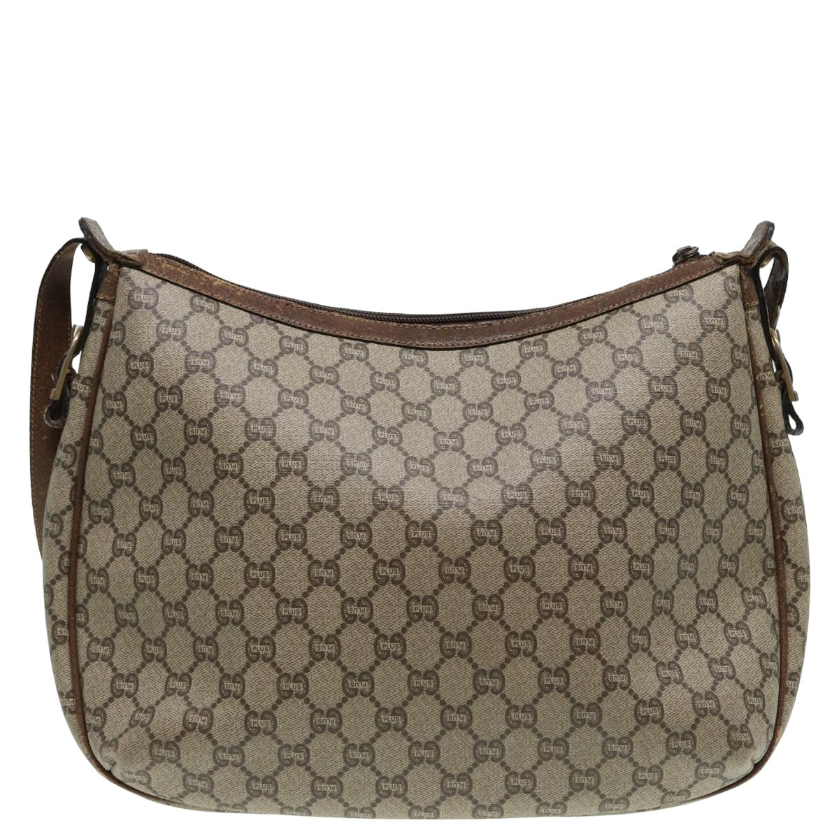 GUCCI GG PLUS Canvas Shoulder Bag PVC Leather Beige th5152