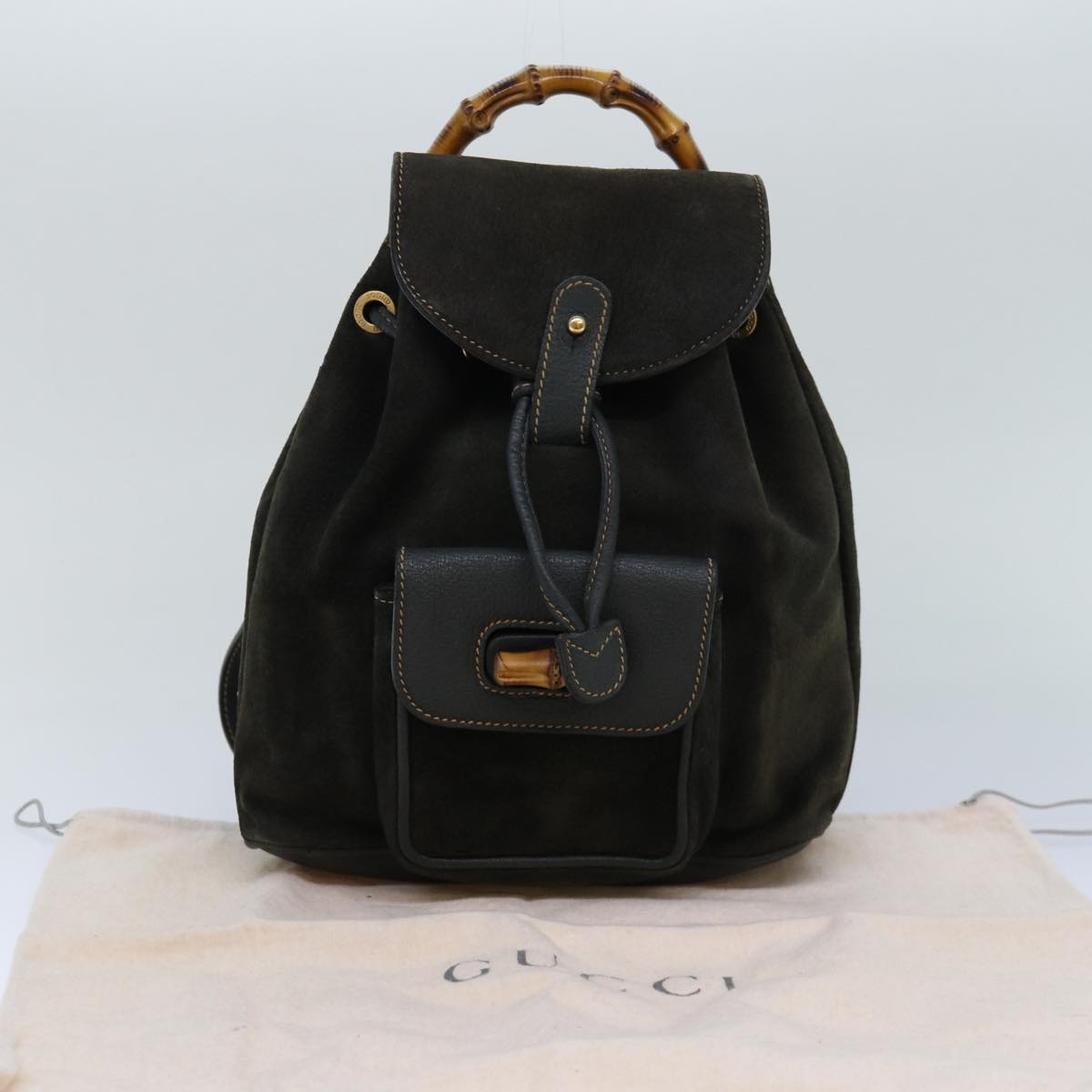 GUCCI Bamboo Backpack Suede Khaki 003 1705 0030 th5168