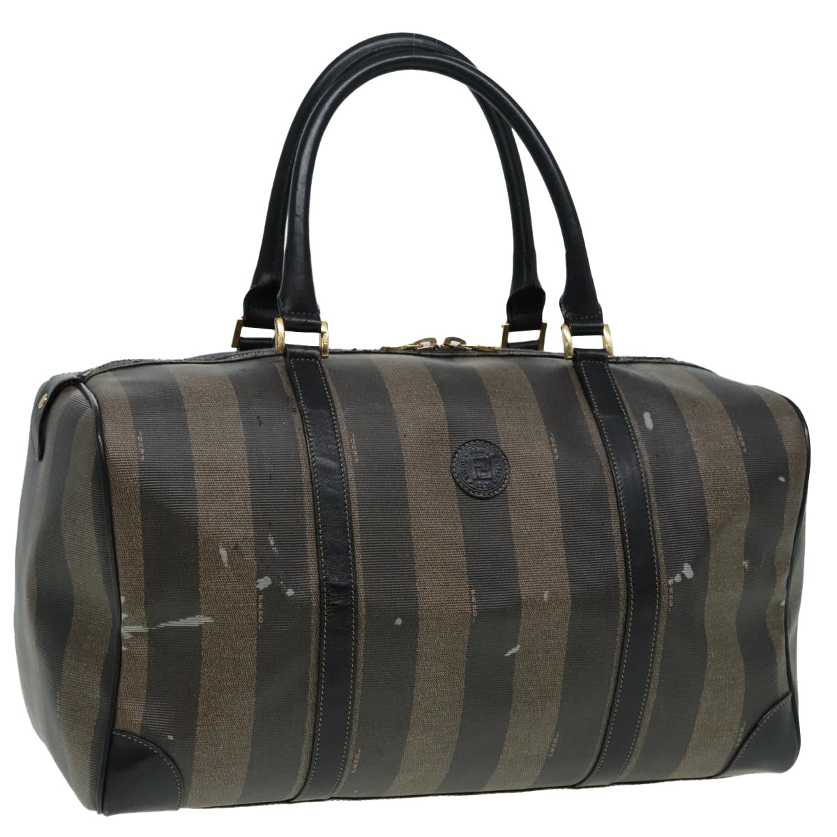FENDI Pecan Canvas Boston Bag Brown Black th5173