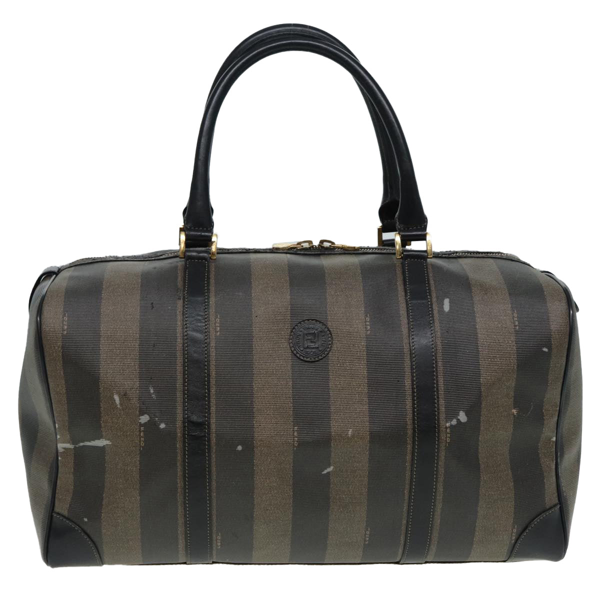 FENDI Pecan Canvas Boston Bag Brown Black th5173