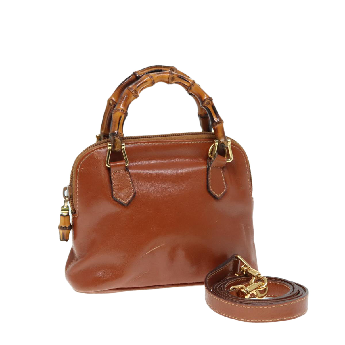GUCCI Bamboo Hand Bag Leather 2way Brown Gold 007 1014 0231 th5242