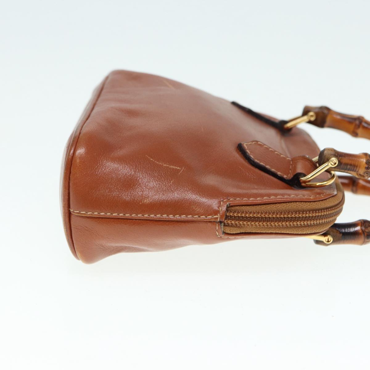 GUCCI Bamboo Hand Bag Leather 2way Brown Gold 007 1014 0231 th5242
