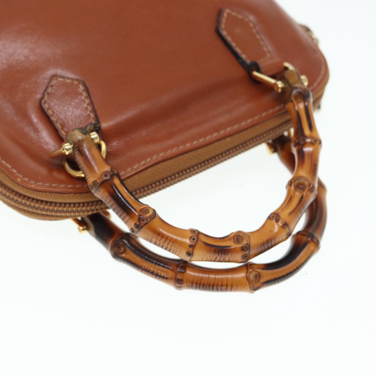 GUCCI Bamboo Hand Bag Leather 2way Brown Gold 007 1014 0231 th5242