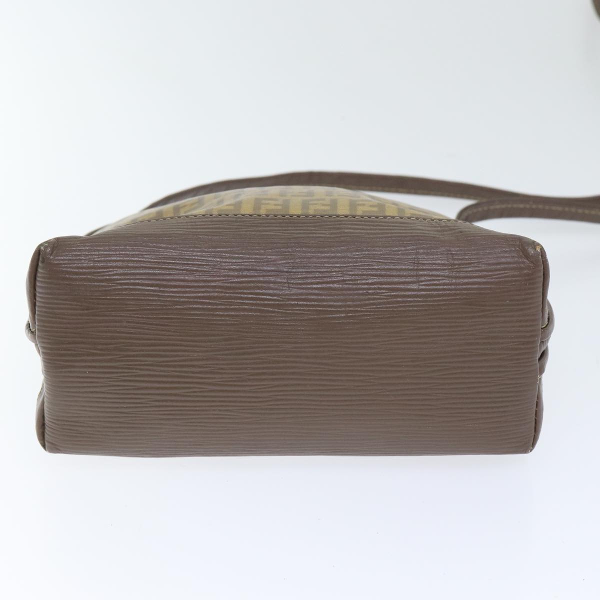 FENDI Zucchino Canvas Shoulder Bag Enamel Brown Black gold th5255