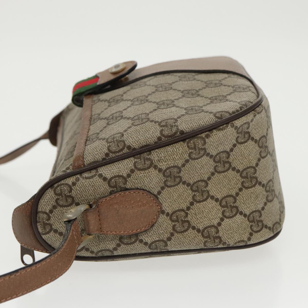 GUCCI GG Supreme Web Sherry Line Shoulder Bag PVC Beige Gold th5387
