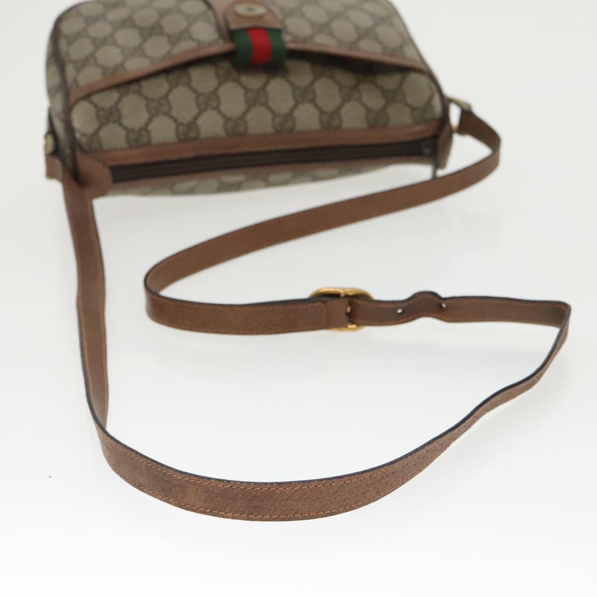 GUCCI GG Supreme Web Sherry Line Shoulder Bag PVC Beige Gold th5387