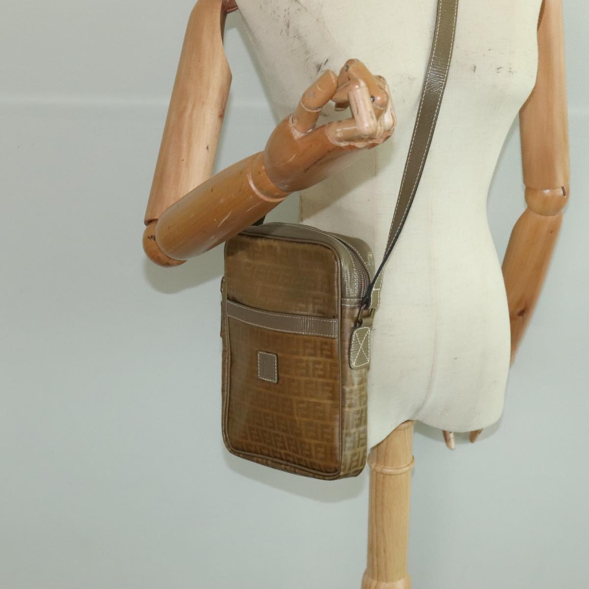 FENDI Zucchino Canvas Mamma Baguette Shoulder Bag Beige 8BR030 th5427