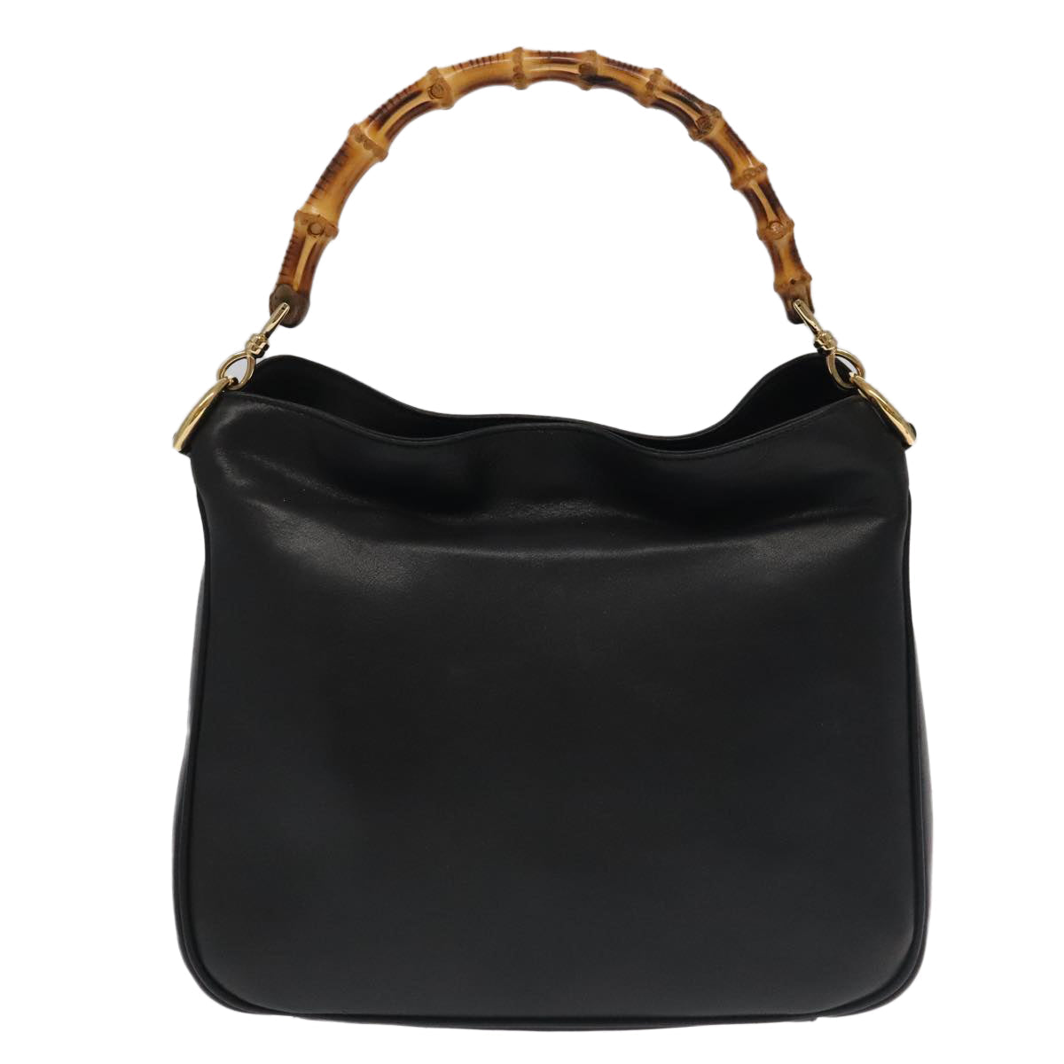 GUCCI Bamboo Hand Bag Leather 2way Black Gold 001 1638 th5433