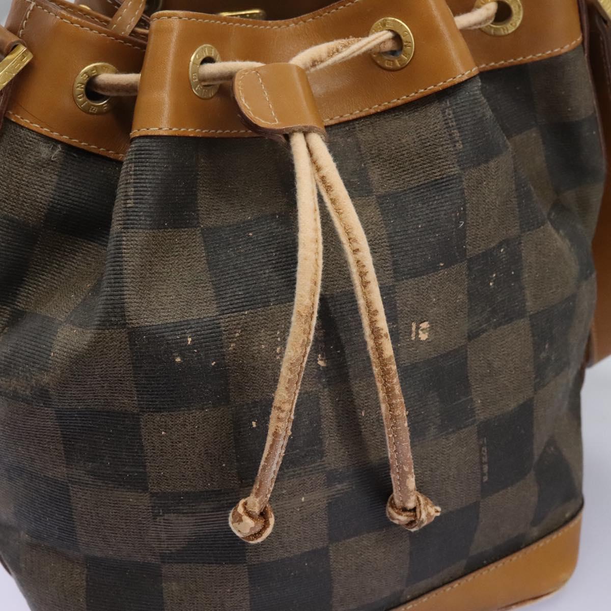 FENDI Pecan Canvas Shoulder Bag PVC Leather Brown th5553