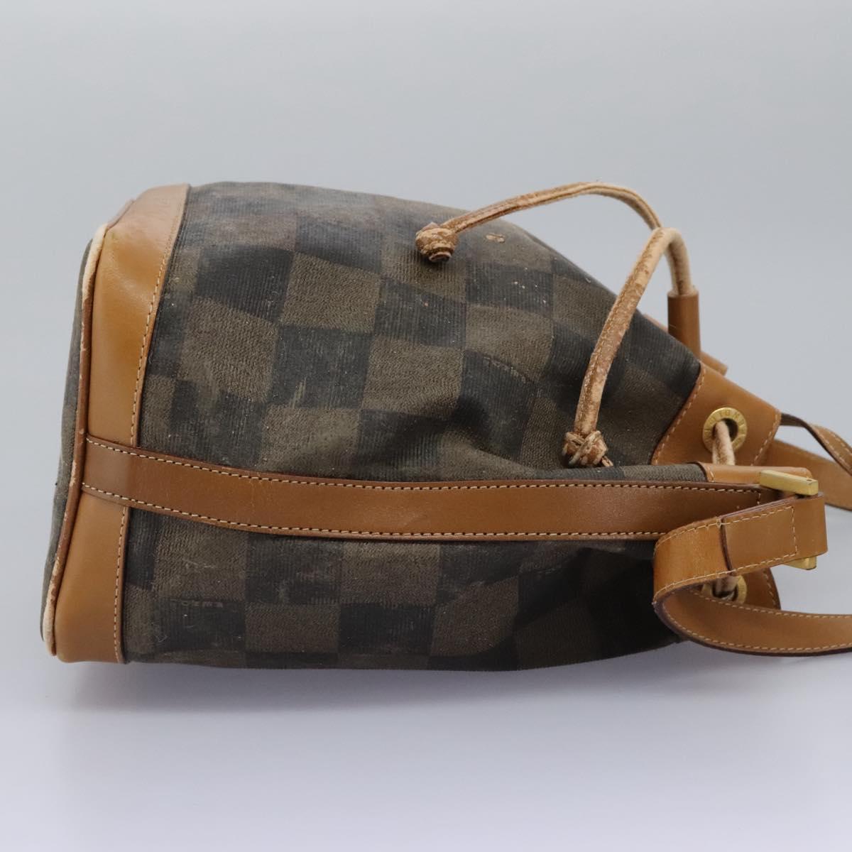 FENDI Pecan Canvas Shoulder Bag PVC Leather Brown th5553