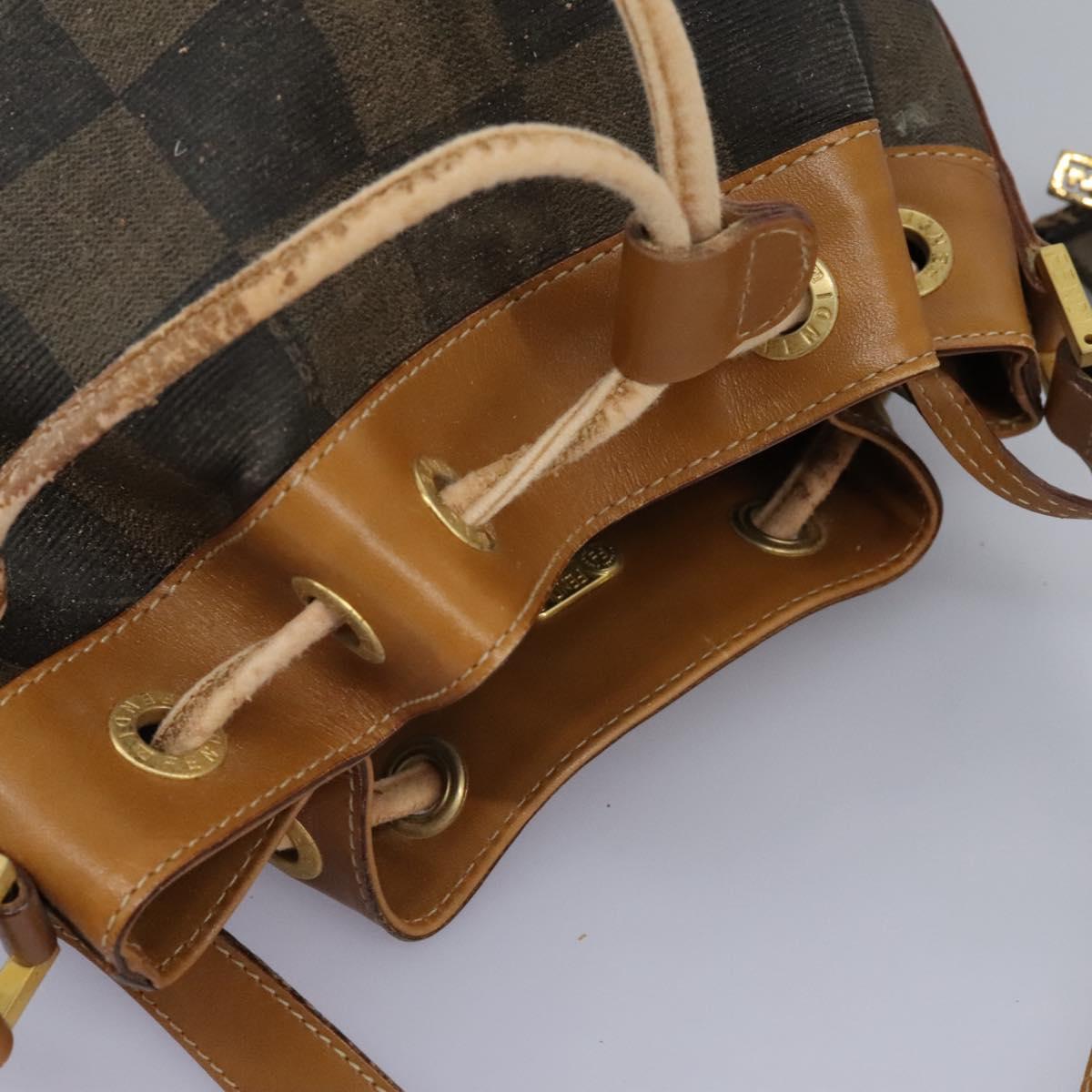 FENDI Pecan Canvas Shoulder Bag PVC Leather Brown th5553