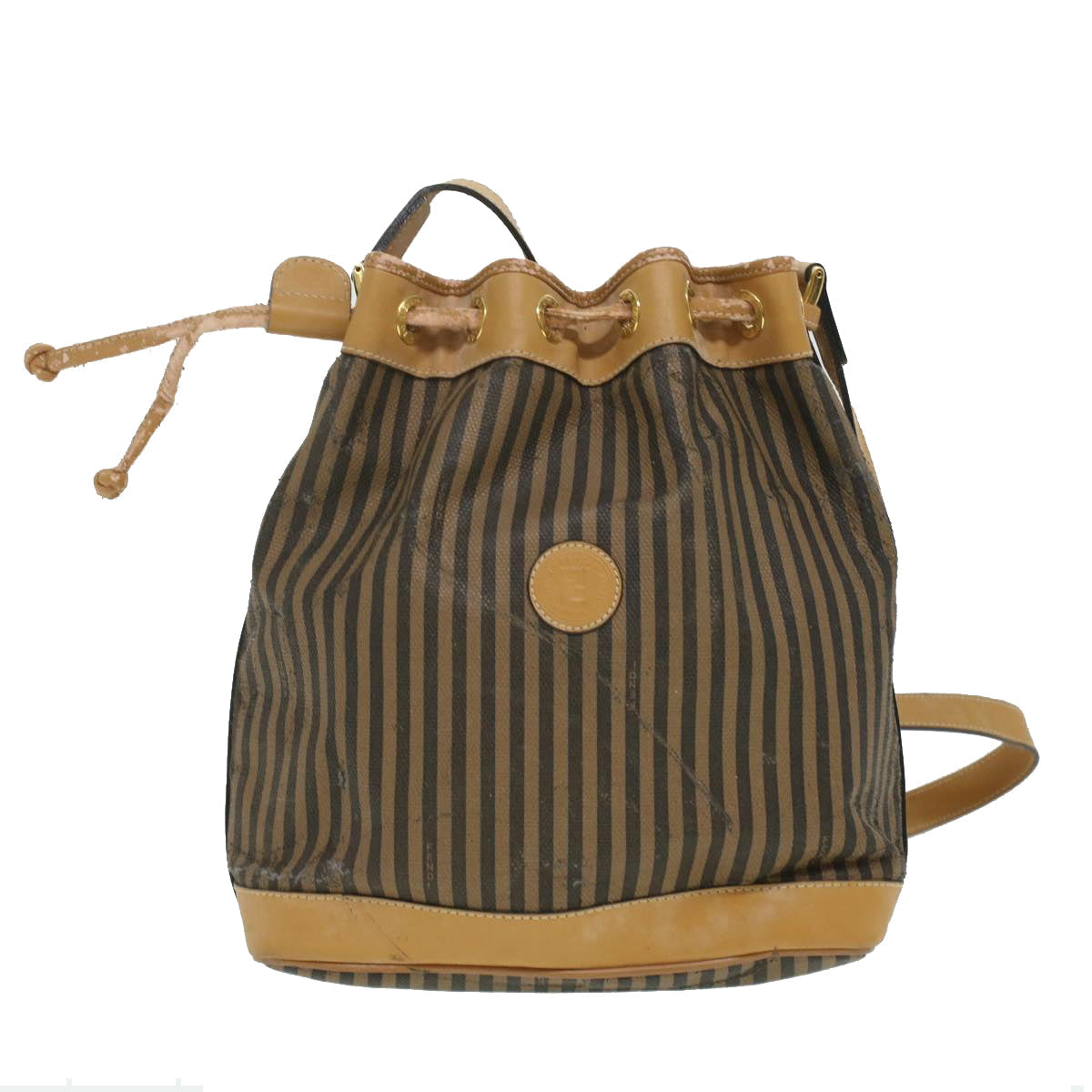 FENDI Pecan Canvas Shoulder Bag Khaki Black 35724
