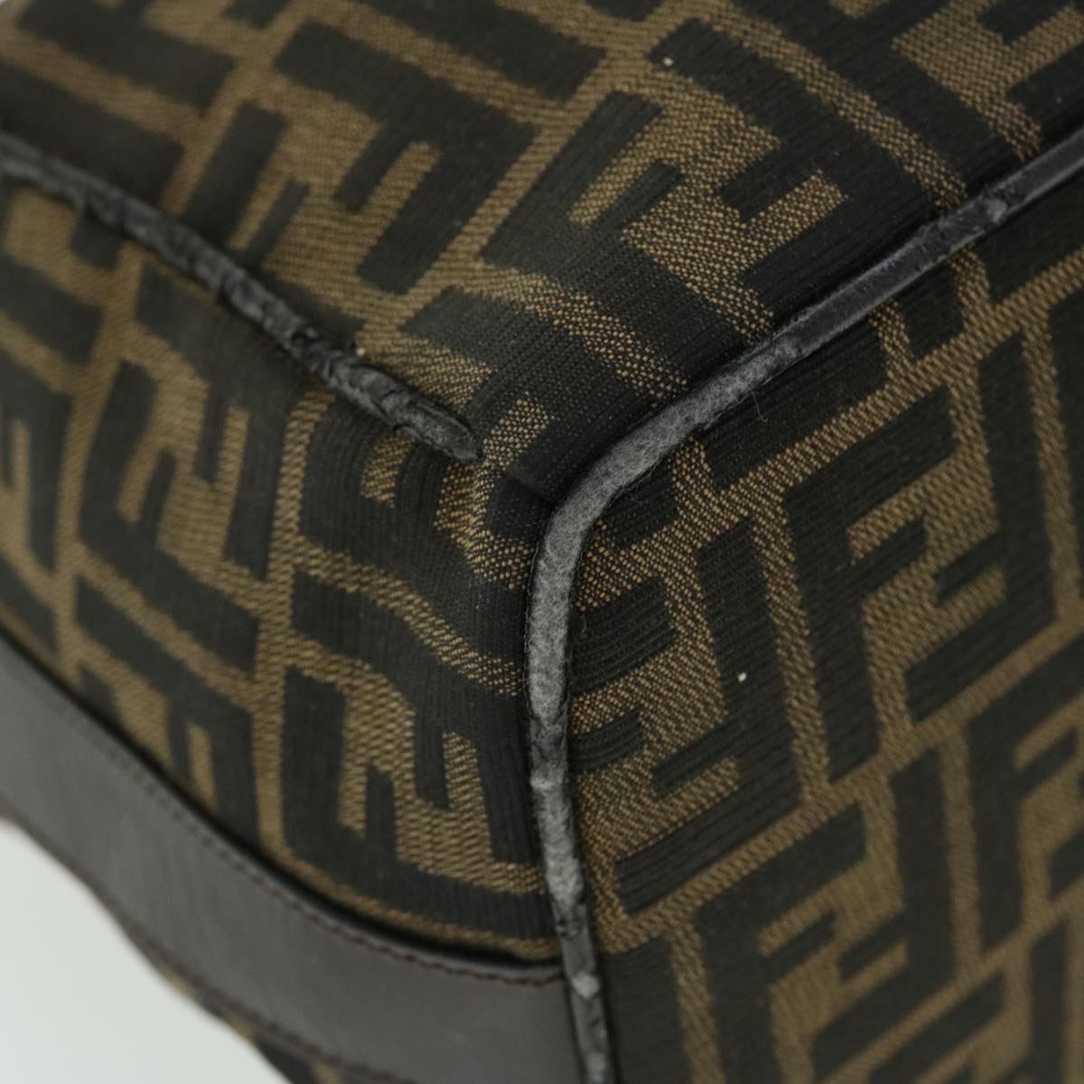 FENDI Zucca Canvas Hand Bag Nylon Black Brown yk6887B