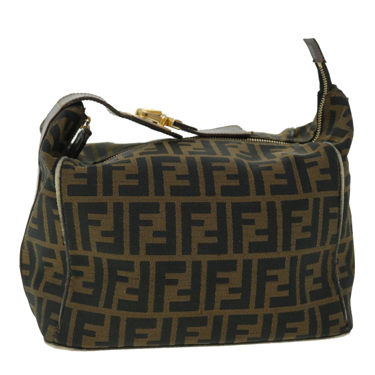 FENDI Zucca Canvas Hand Bag Nylon Leather Black Brown 40340