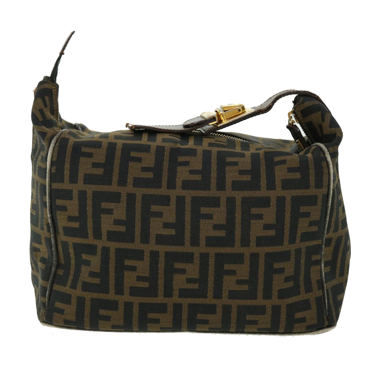 FENDI Zucca Canvas Hand Bag Nylon Leather Black Brown 40340
