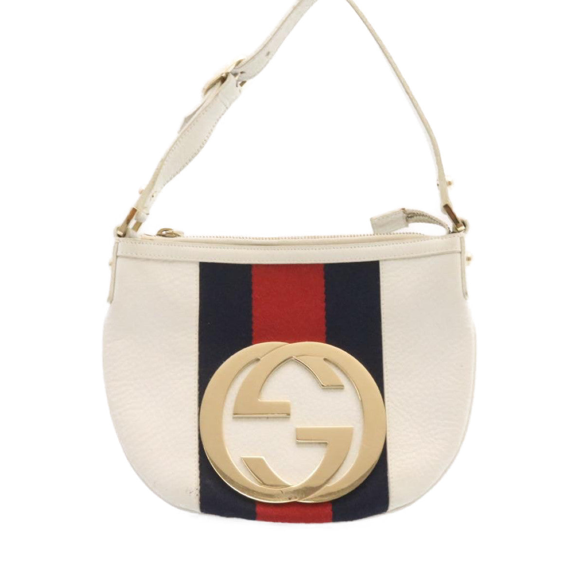 GUCCI Sherry Line Hand Bag Leather White am1337s