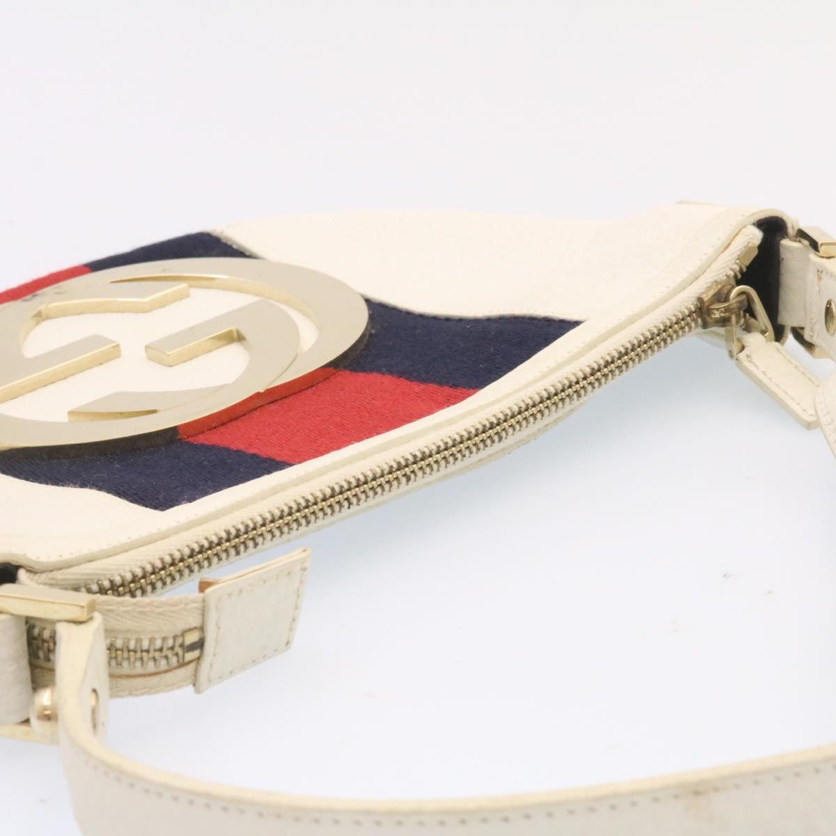 GUCCI Sherry Line Hand Bag Leather White am1337s
