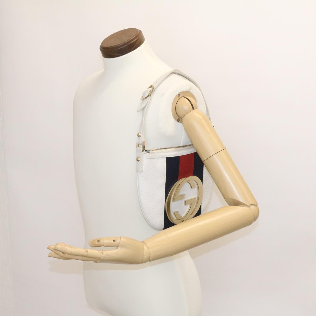 GUCCI Sherry Line Hand Bag Leather White am1337s