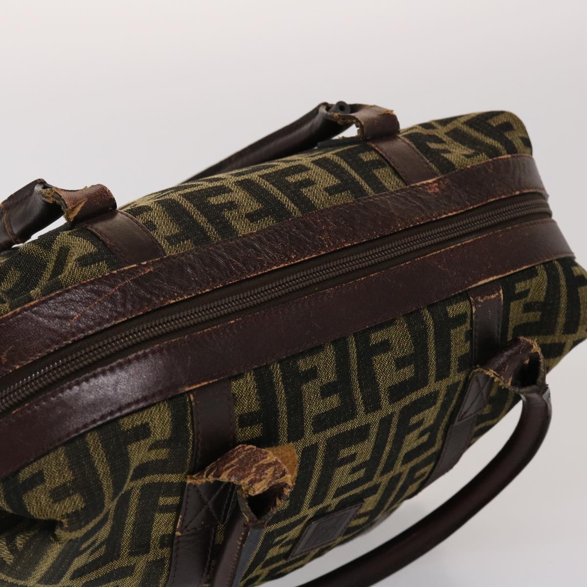 FENDI Zucca Canvas Hand Bag Vintage Brown Black rd2368