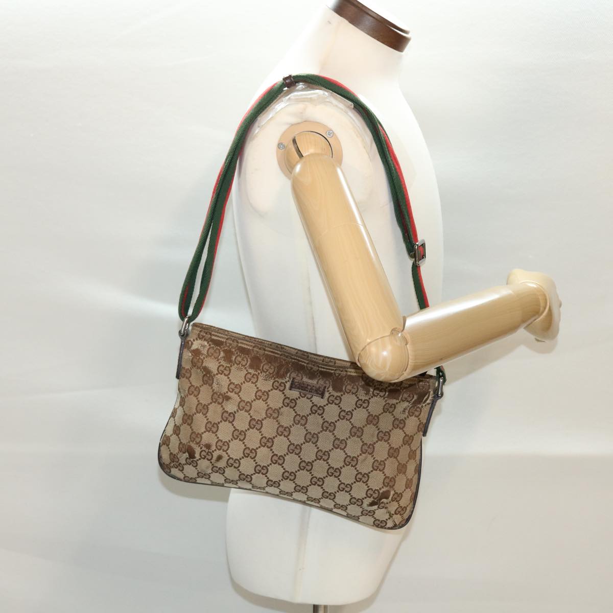 GUCCI GG Canvas Web Sherry Line Shoulder Bag Beige Green Red 189749 ti1038