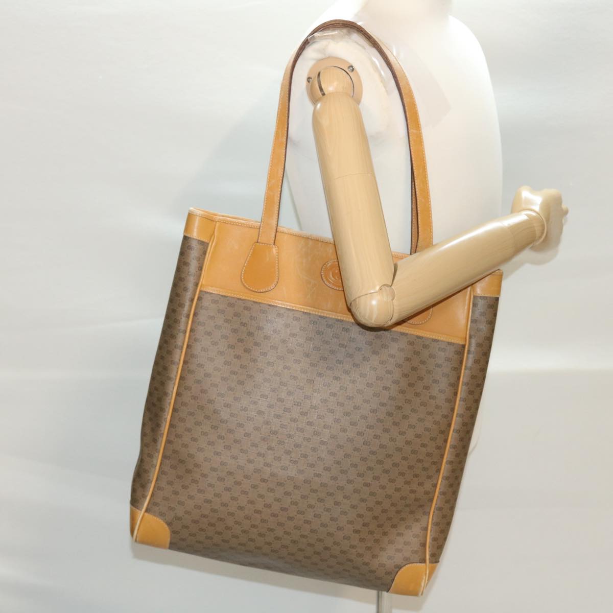 GUCCI Micro GG Canvas Tote Bag PVC Leather Beige ti1048