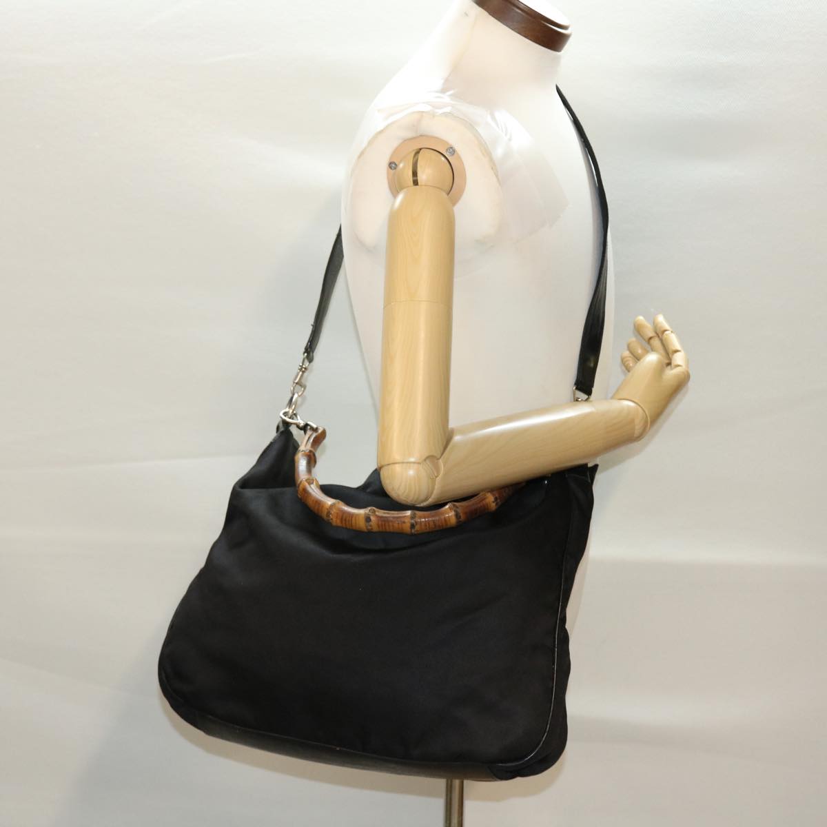 GUCCI Bamboo Hand Bag Canvas 2way Black 001 1577 2615 ti1056