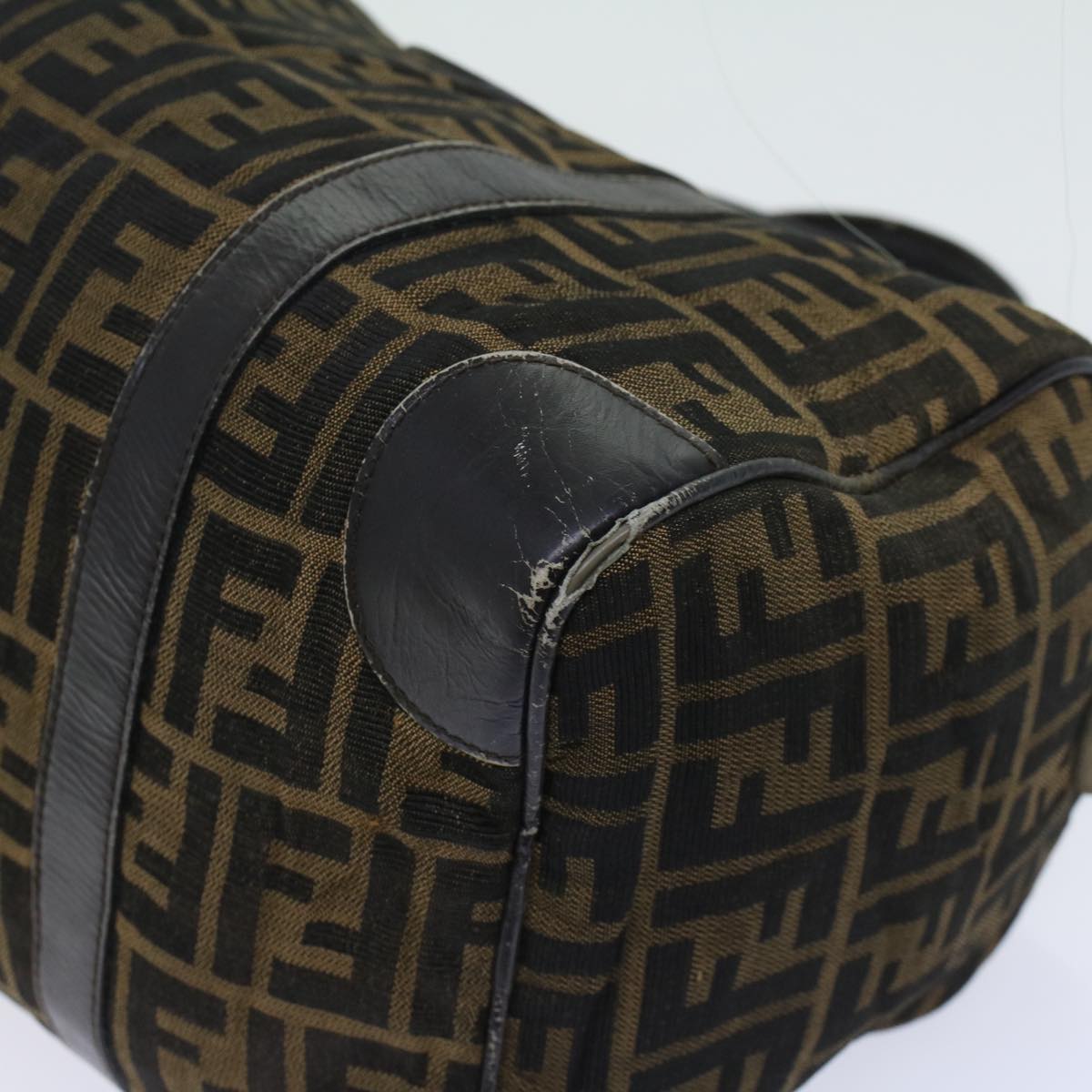 FENDI Zucca Canvas Boston Bag Leather Black Brown ti1235