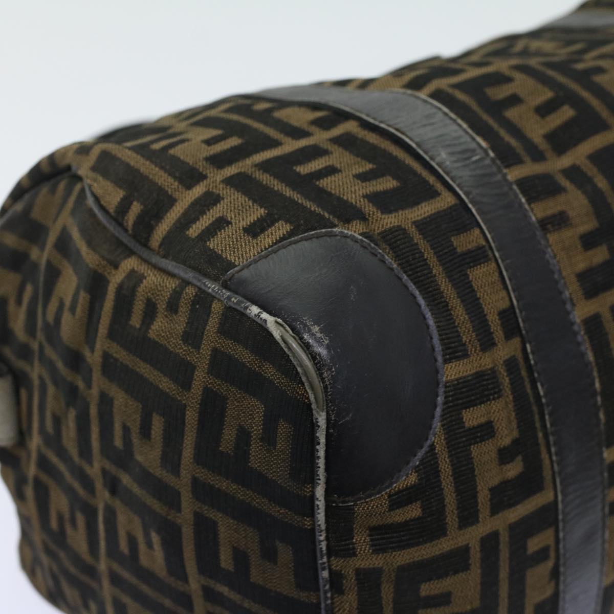 FENDI Zucca Canvas Boston Bag Leather Black Brown ti1235
