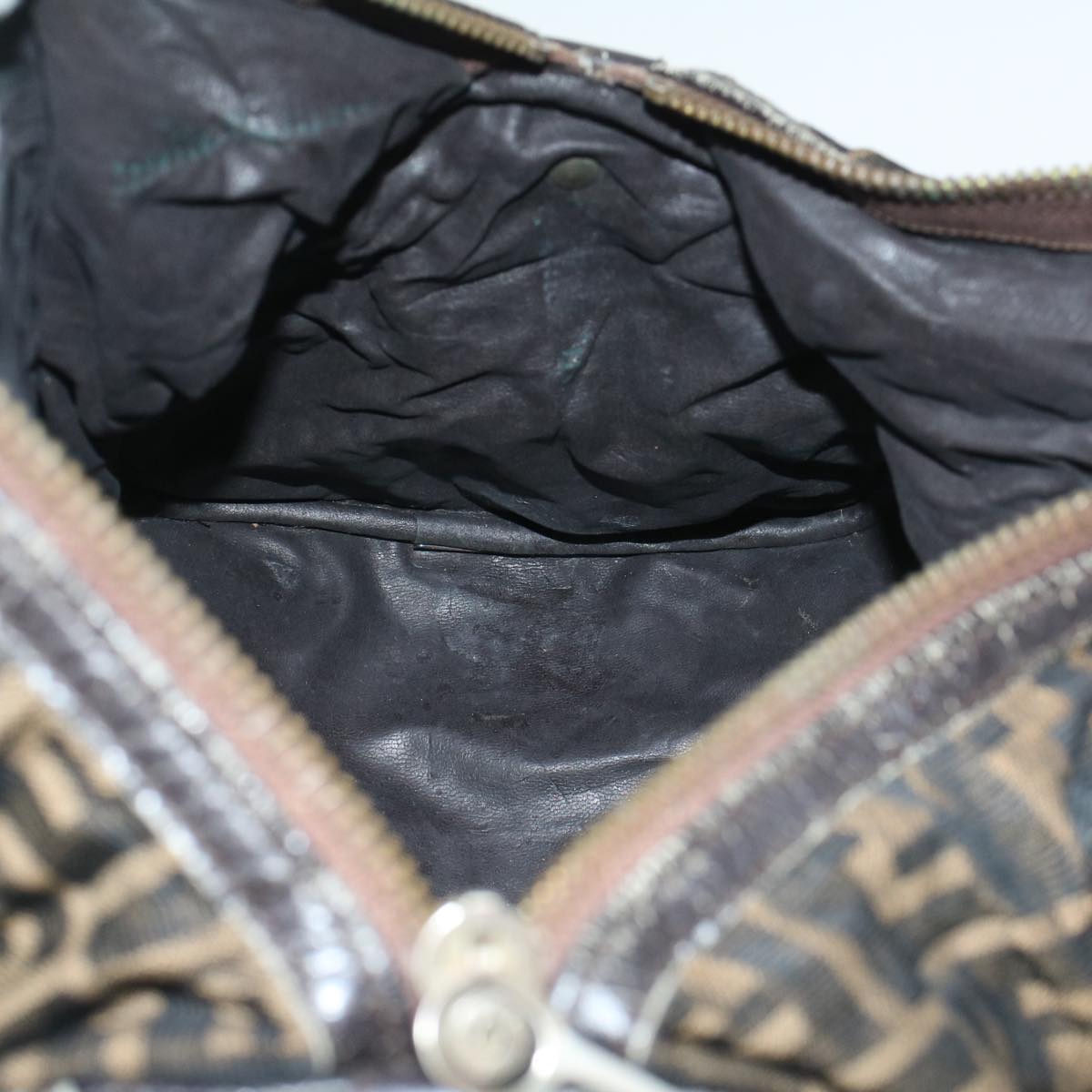 FENDI Zucca Canvas Boston Bag Leather Black Brown ti1235