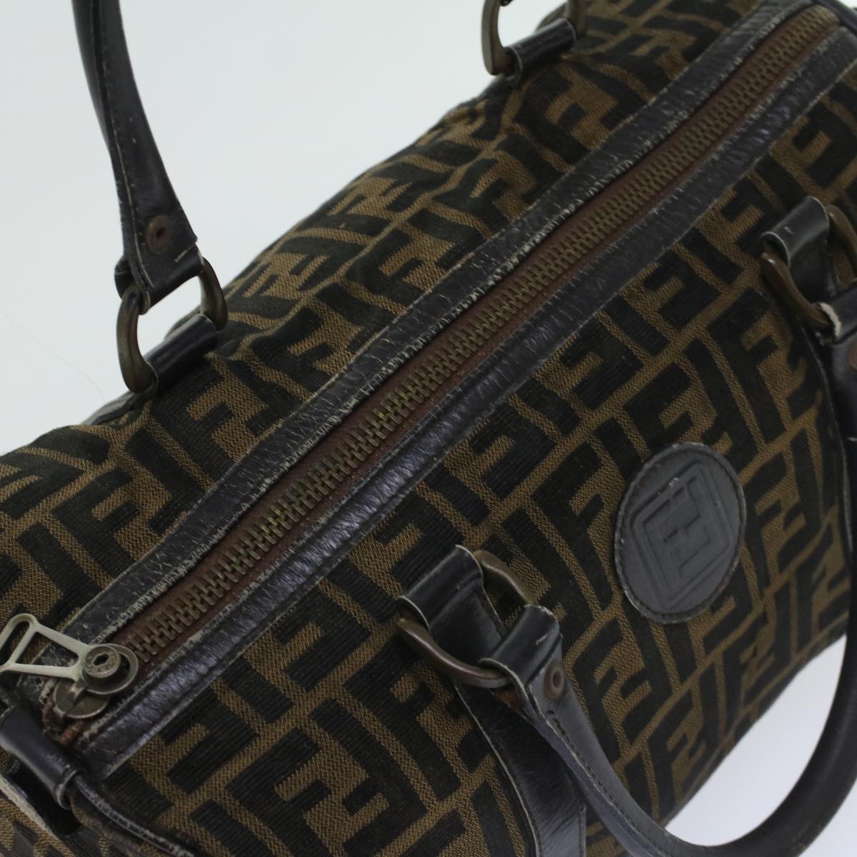 FENDI Zucca Canvas Boston Bag Leather Black Brown ti1235