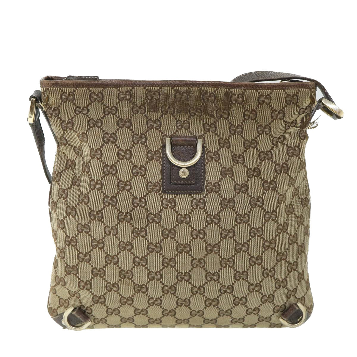 GUCCI GG Canvas Shoulder Bag Leather Beige Brown 2684 ti1247