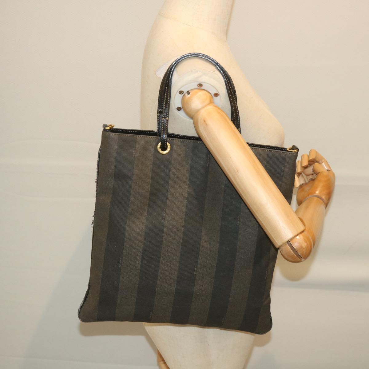 FENDI Pecan Canvas Tote Bag Coated Canvas Brown Black ti1269