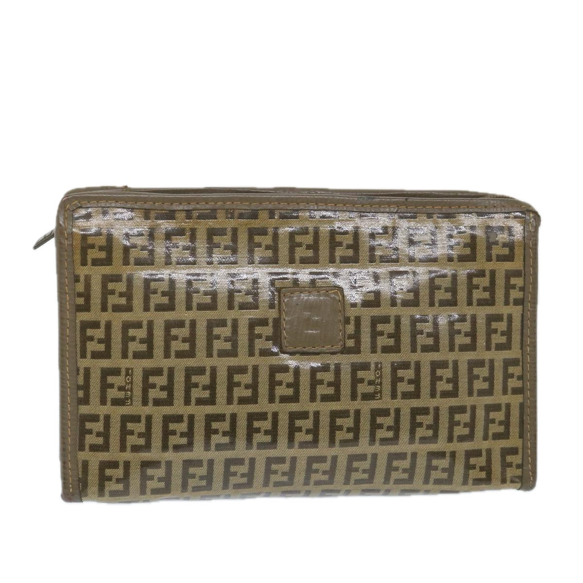 FENDI Zucchino Canvas Clutch Bag Coated Canvas Brown ti1271