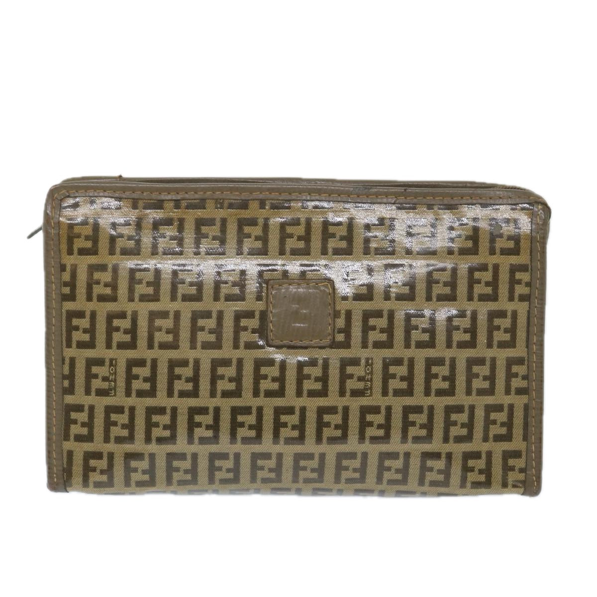 FENDI Zucchino Canvas Clutch Bag Coated Canvas Brown ti1271