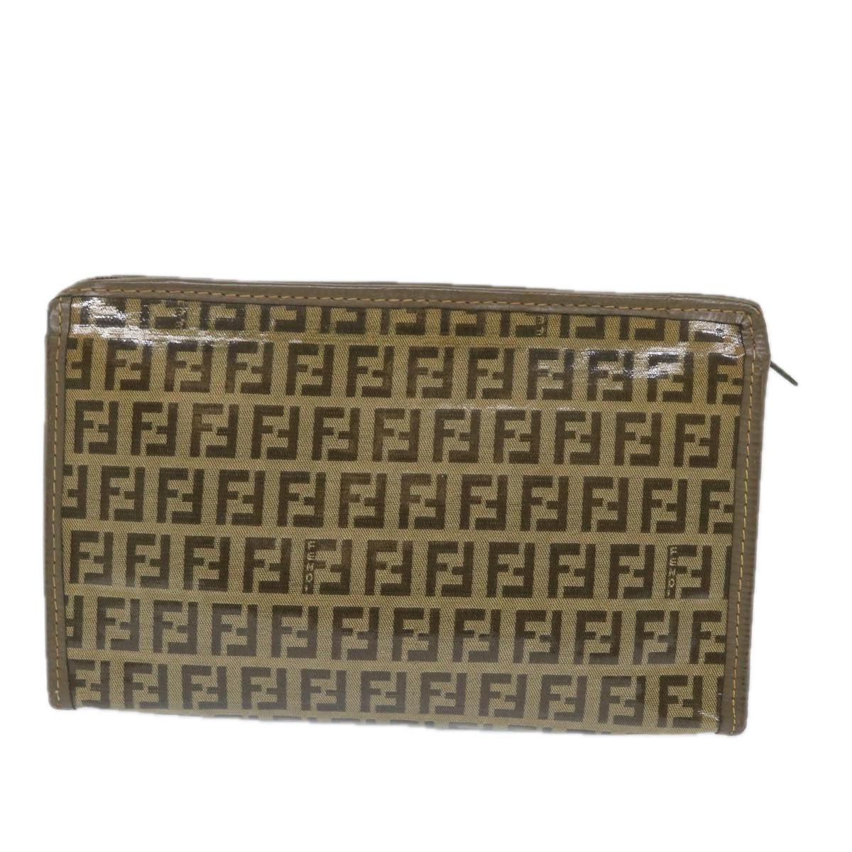 FENDI Zucchino Canvas Clutch Bag Coated Canvas Brown ti1271