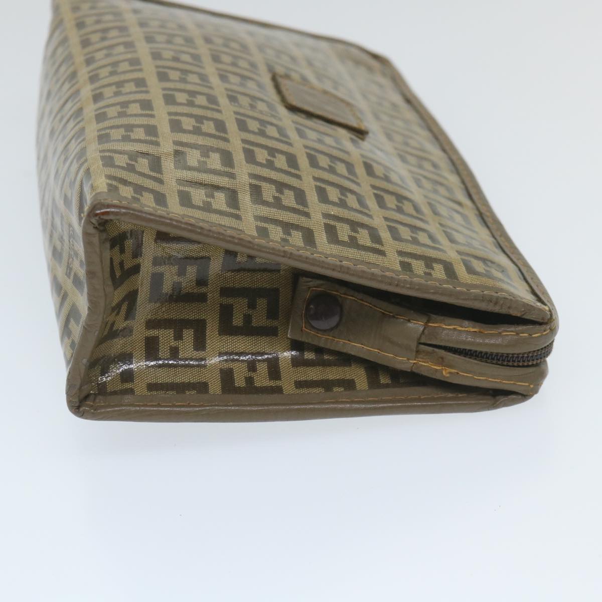 FENDI Zucchino Canvas Clutch Bag Coated Canvas Brown ti1271